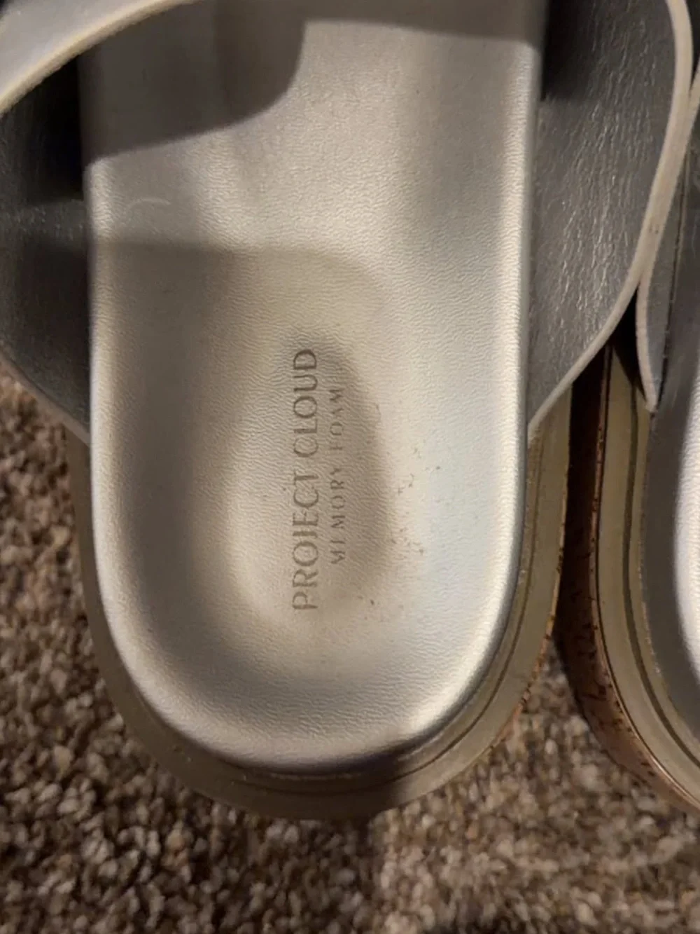 Project Cloud Silver Metallic Dual-Buckle Platform Slides